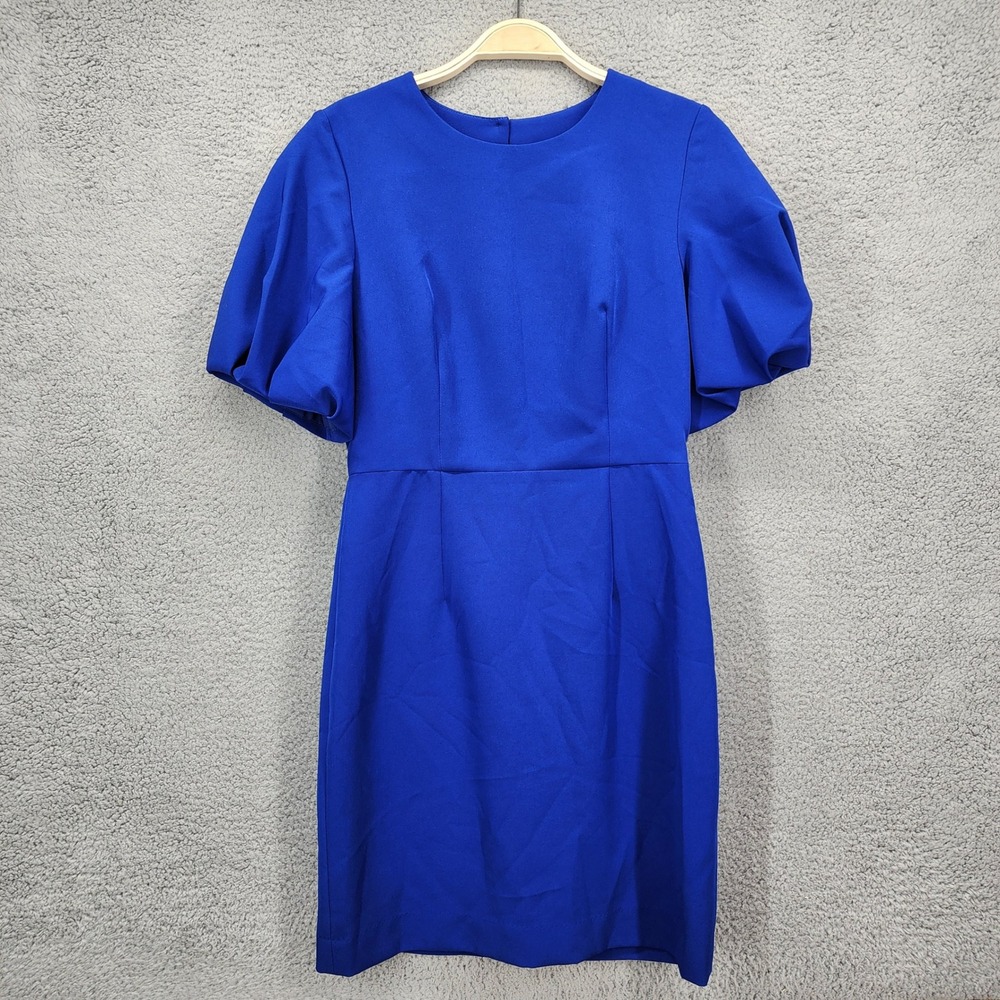 Milly Royal Blue Puff Sleeve Sheath Dress Size 4 Italian Fabric Stretch Mini